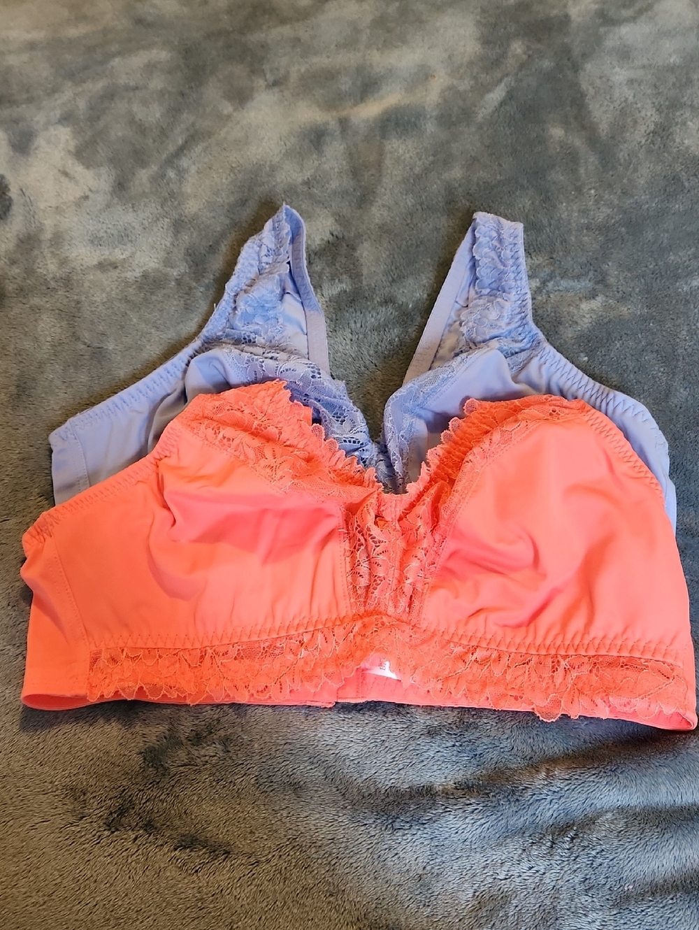 Breezies Two-Tone Lace Wireless Bralette in Coral & Lavender Set Of 2